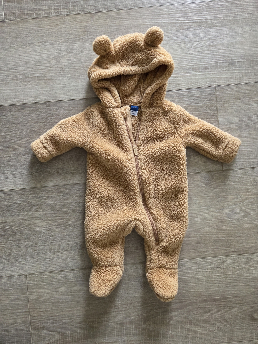 Old Navy Teddy Sherpa Footed One-Piece - Camel Brown
